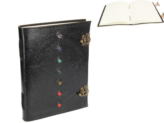 Journal Leather, Large Black With Stone Inlay