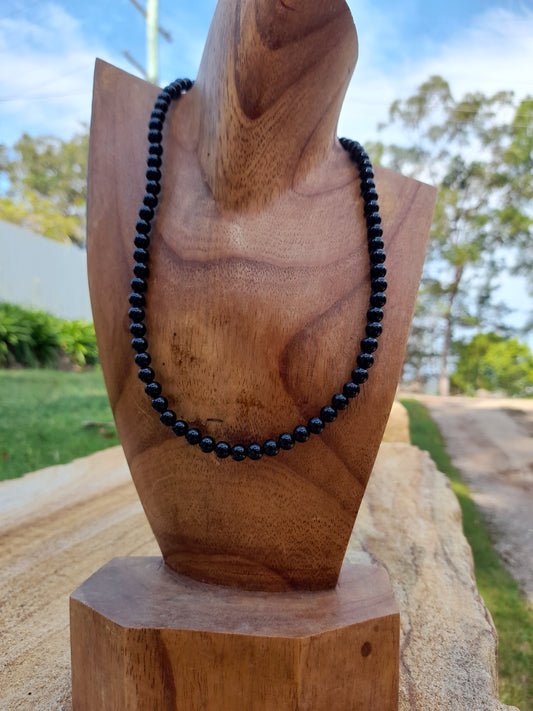 Necklace Short Black Agate Beads