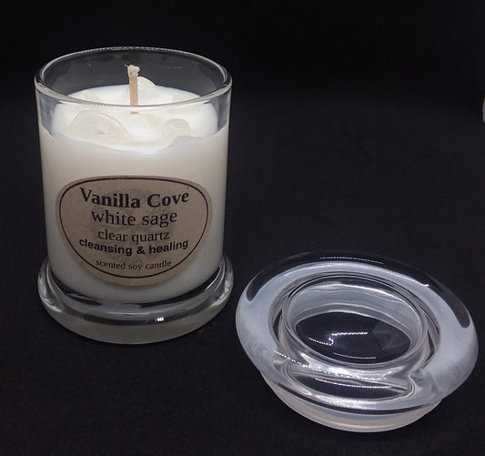 40 hour Soy Crystal Candle - White Sage & Clear Quartz
