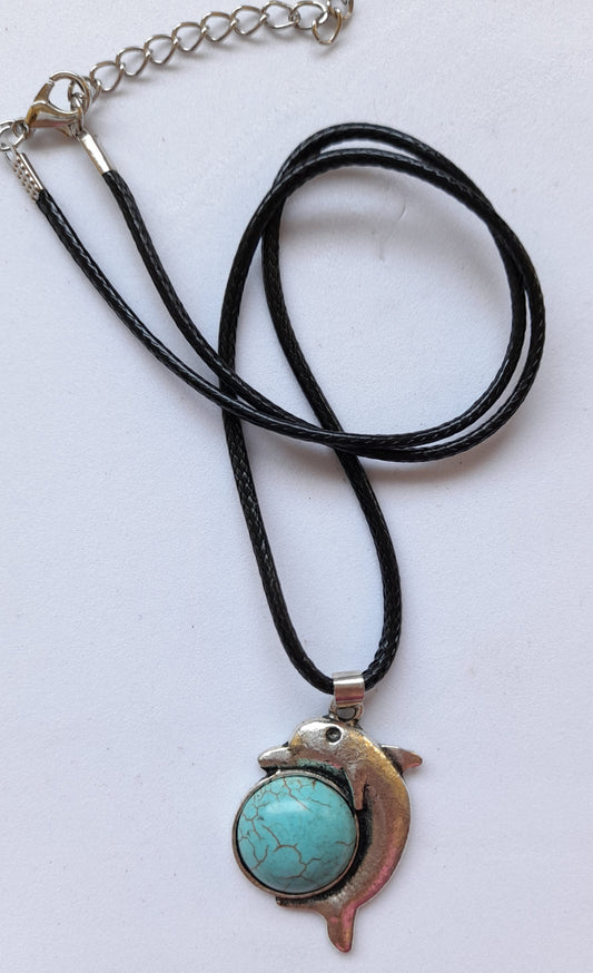 Necklace Blue Howlite Dolphin